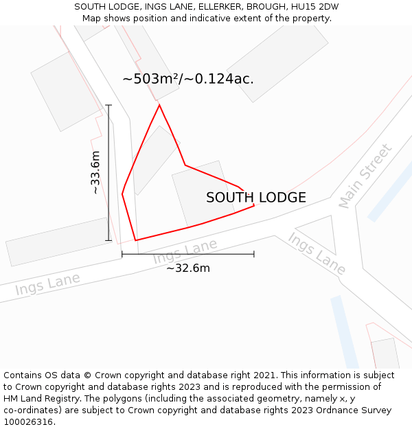 SOUTH LODGE, INGS LANE, ELLERKER, BROUGH, HU15 2DW: Plot and title map