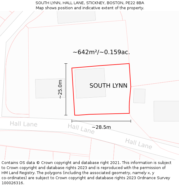 SOUTH LYNN, HALL LANE, STICKNEY, BOSTON, PE22 8BA: Plot and title map