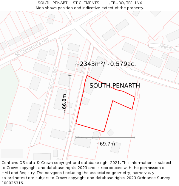 SOUTH PENARTH, ST CLEMENTS HILL, TRURO, TR1 1NX: Plot and title map