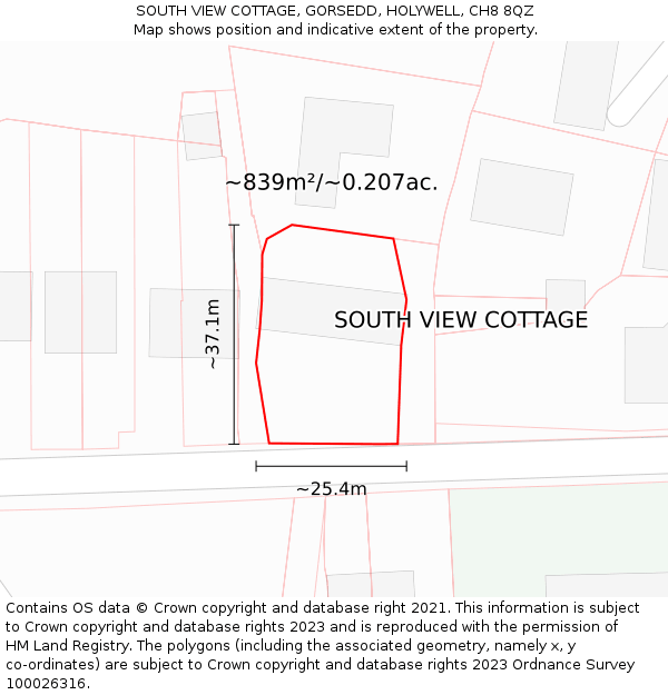 SOUTH VIEW COTTAGE, GORSEDD, HOLYWELL, CH8 8QZ: Plot and title map