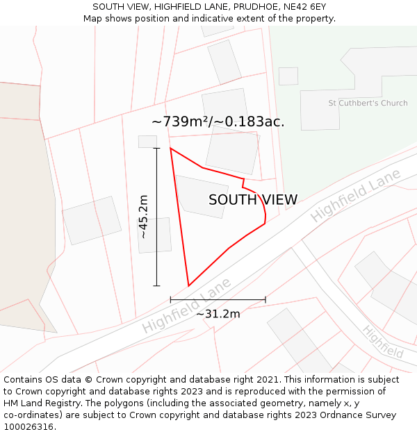 SOUTH VIEW, HIGHFIELD LANE, PRUDHOE, NE42 6EY: Plot and title map