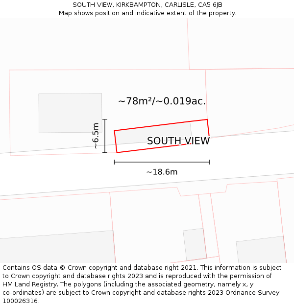 SOUTH VIEW, KIRKBAMPTON, CARLISLE, CA5 6JB: Plot and title map