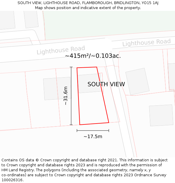 SOUTH VIEW, LIGHTHOUSE ROAD, FLAMBOROUGH, BRIDLINGTON, YO15 1AJ: Plot and title map