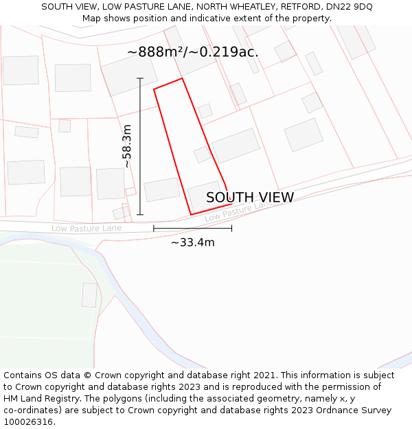 SOUTH VIEW, LOW PASTURE LANE, NORTH WHEATLEY, RETFORD, DN22 9DQ: Plot and title map