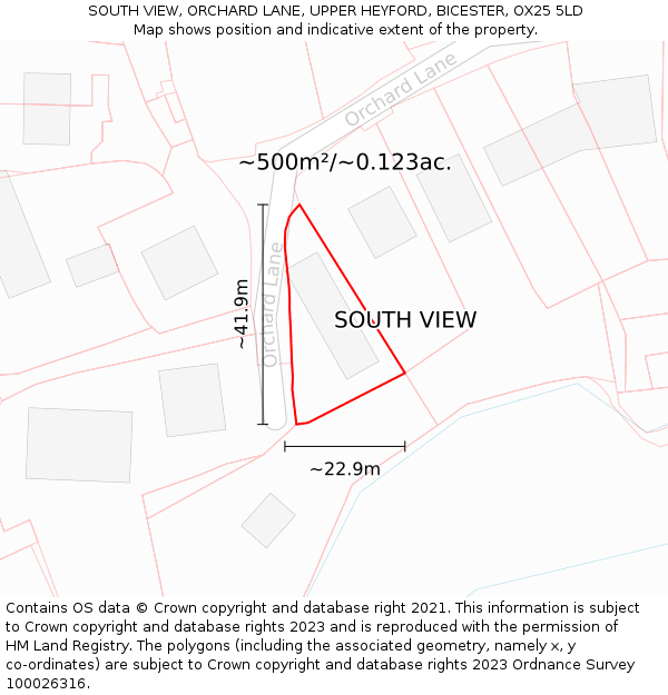 SOUTH VIEW, ORCHARD LANE, UPPER HEYFORD, BICESTER, OX25 5LD: Plot and title map