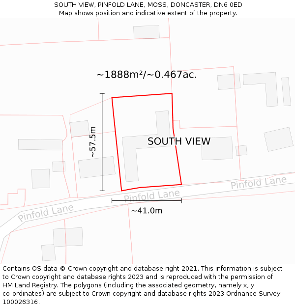 SOUTH VIEW, PINFOLD LANE, MOSS, DONCASTER, DN6 0ED: Plot and title map
