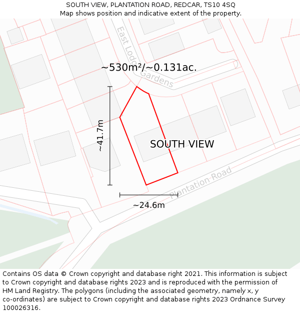 SOUTH VIEW, PLANTATION ROAD, REDCAR, TS10 4SQ: Plot and title map