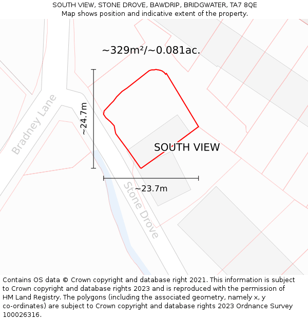 SOUTH VIEW, STONE DROVE, BAWDRIP, BRIDGWATER, TA7 8QE: Plot and title map