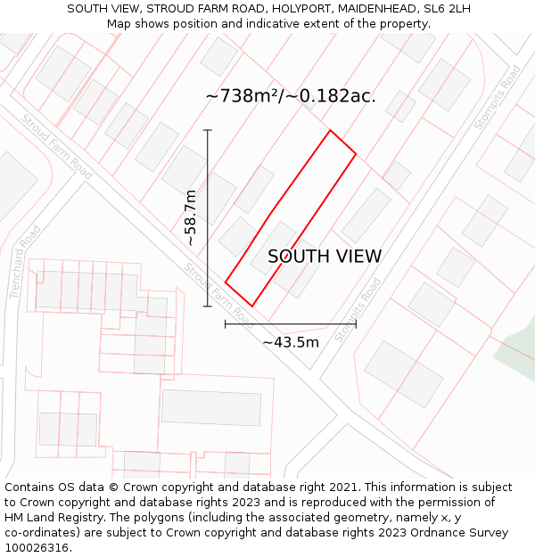 SOUTH VIEW, STROUD FARM ROAD, HOLYPORT, MAIDENHEAD, SL6 2LH: Plot and title map