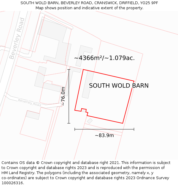 SOUTH WOLD BARN, BEVERLEY ROAD, CRANSWICK, DRIFFIELD, YO25 9PF: Plot and title map