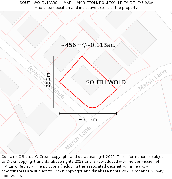 SOUTH WOLD, MARSH LANE, HAMBLETON, POULTON-LE-FYLDE, FY6 9AW: Plot and title map