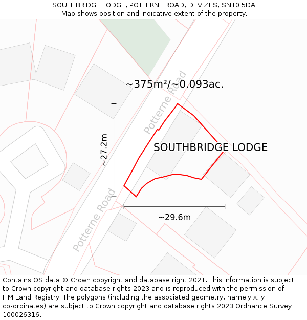 SOUTHBRIDGE LODGE, POTTERNE ROAD, DEVIZES, SN10 5DA: Plot and title map