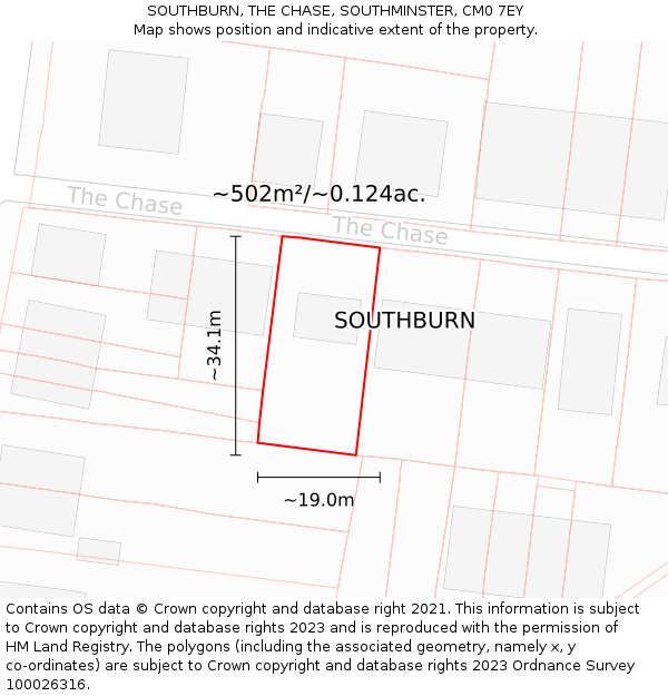 SOUTHBURN, THE CHASE, SOUTHMINSTER, CM0 7EY: Plot and title map