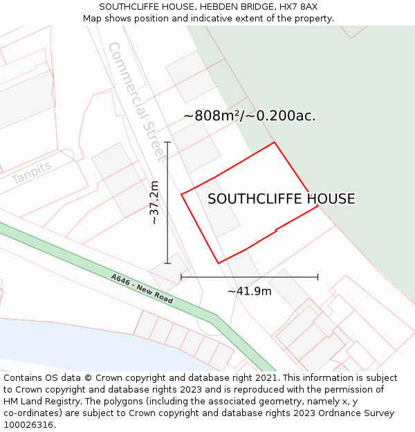 SOUTHCLIFFE HOUSE, HEBDEN BRIDGE, HX7 8AX: Plot and title map