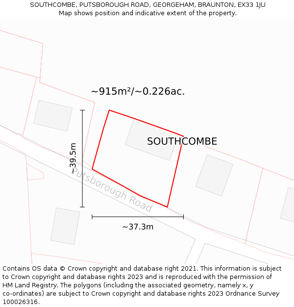 SOUTHCOMBE, PUTSBOROUGH ROAD, GEORGEHAM, BRAUNTON, EX33 1JU: Plot and title map