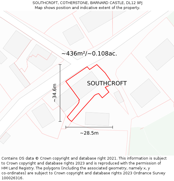 SOUTHCROFT, COTHERSTONE, BARNARD CASTLE, DL12 9PJ: Plot and title map