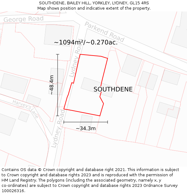SOUTHDENE, BAILEY HILL, YORKLEY, LYDNEY, GL15 4RS: Plot and title map