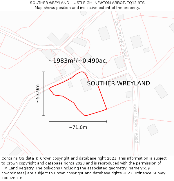 SOUTHER WREYLAND, LUSTLEIGH, NEWTON ABBOT, TQ13 9TS: Plot and title map