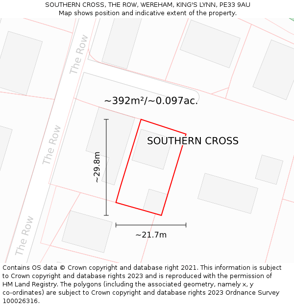SOUTHERN CROSS, THE ROW, WEREHAM, KING'S LYNN, PE33 9AU: Plot and title map