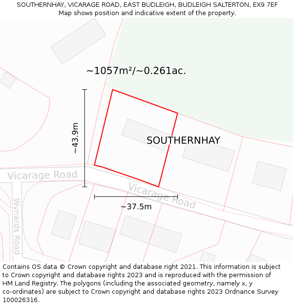 SOUTHERNHAY, VICARAGE ROAD, EAST BUDLEIGH, BUDLEIGH SALTERTON, EX9 7EF: Plot and title map