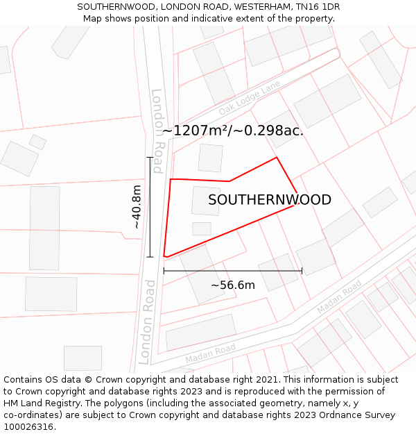 SOUTHERNWOOD, LONDON ROAD, WESTERHAM, TN16 1DR: Plot and title map