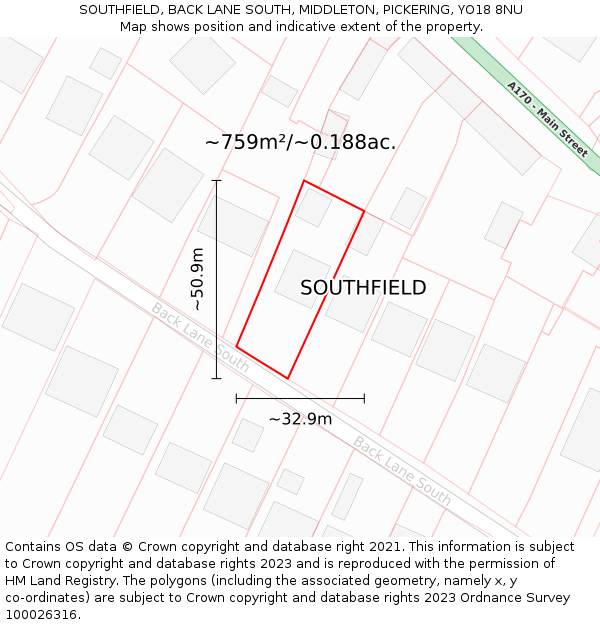 SOUTHFIELD, BACK LANE SOUTH, MIDDLETON, PICKERING, YO18 8NU: Plot and title map