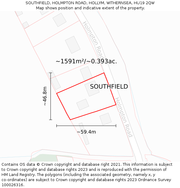 SOUTHFIELD, HOLMPTON ROAD, HOLLYM, WITHERNSEA, HU19 2QW: Plot and title map