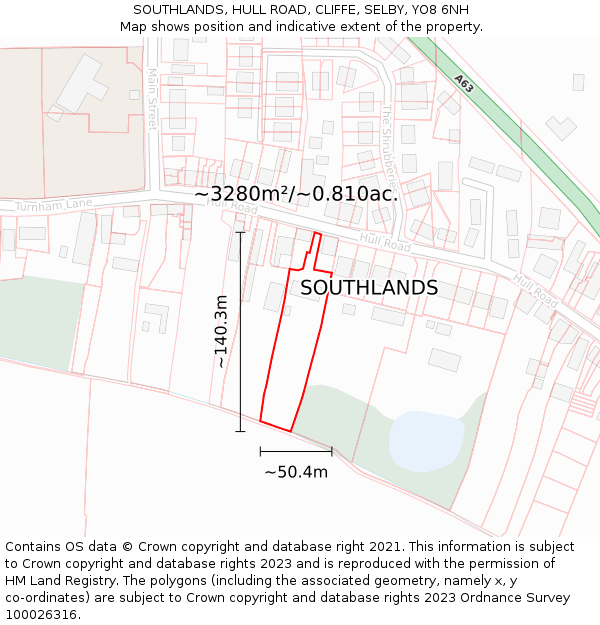 SOUTHLANDS, HULL ROAD, CLIFFE, SELBY, YO8 6NH: Plot and title map