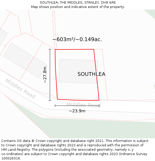 SOUTHLEA, THE MIDDLES, STANLEY, DH9 6AE: Plot and title map