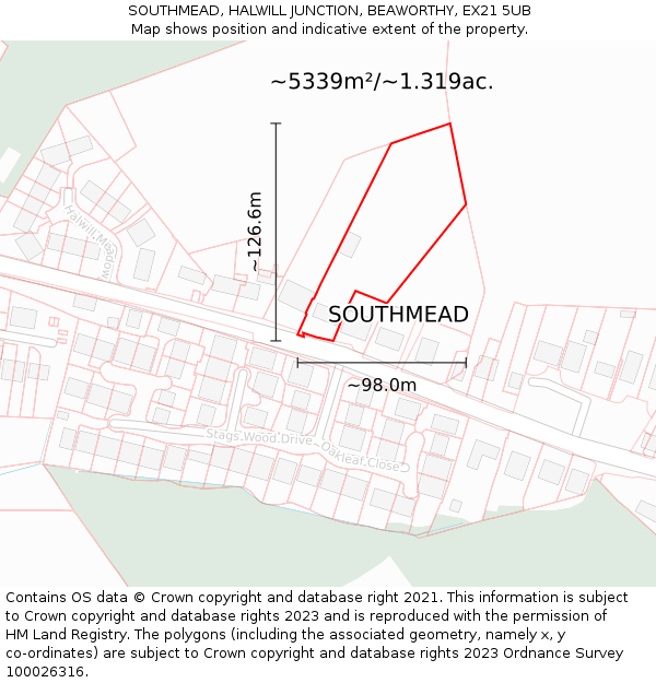 SOUTHMEAD, HALWILL JUNCTION, BEAWORTHY, EX21 5UB: Plot and title map