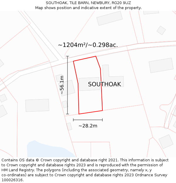 SOUTHOAK, TILE BARN, NEWBURY, RG20 9UZ: Plot and title map