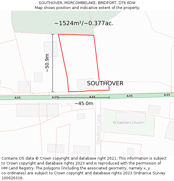 SOUTHOVER, MORCOMBELAKE, BRIDPORT, DT6 6DW: Plot and title map