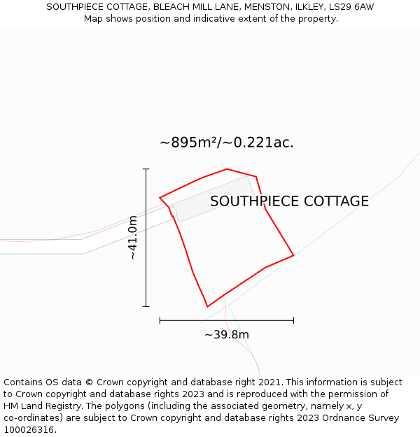 SOUTHPIECE COTTAGE, BLEACH MILL LANE, MENSTON, ILKLEY, LS29 6AW: Plot and title map