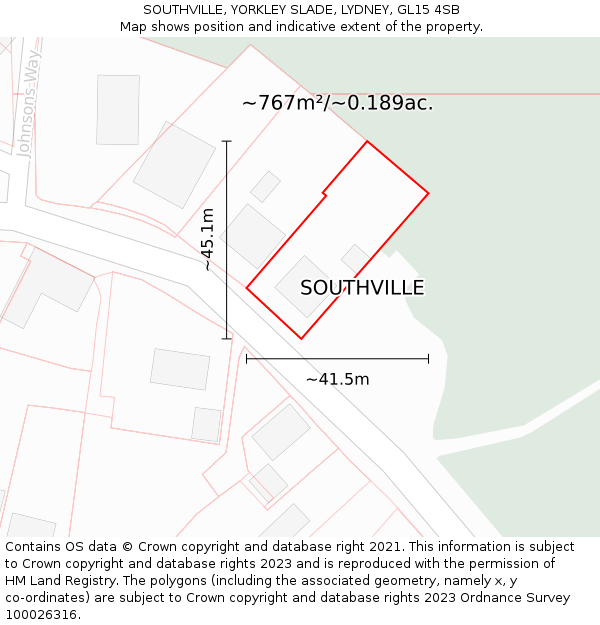 SOUTHVILLE, YORKLEY SLADE, LYDNEY, GL15 4SB: Plot and title map