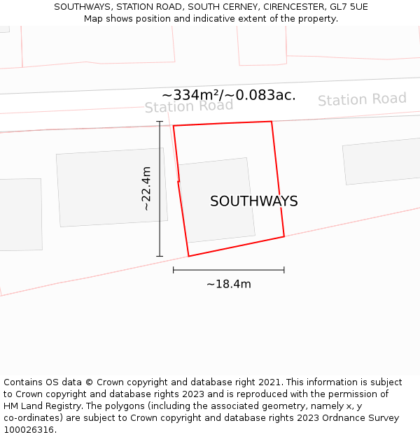 SOUTHWAYS, STATION ROAD, SOUTH CERNEY, CIRENCESTER, GL7 5UE: Plot and title map