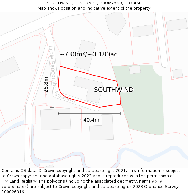 SOUTHWIND, PENCOMBE, BROMYARD, HR7 4SH: Plot and title map