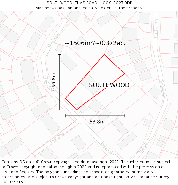 SOUTHWOOD, ELMS ROAD, HOOK, RG27 9DP: Plot and title map
