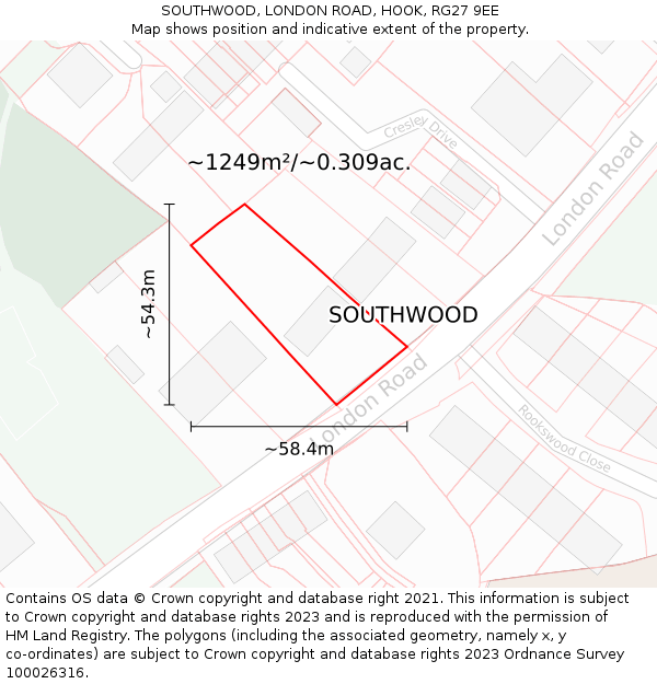 SOUTHWOOD, LONDON ROAD, HOOK, RG27 9EE: Plot and title map