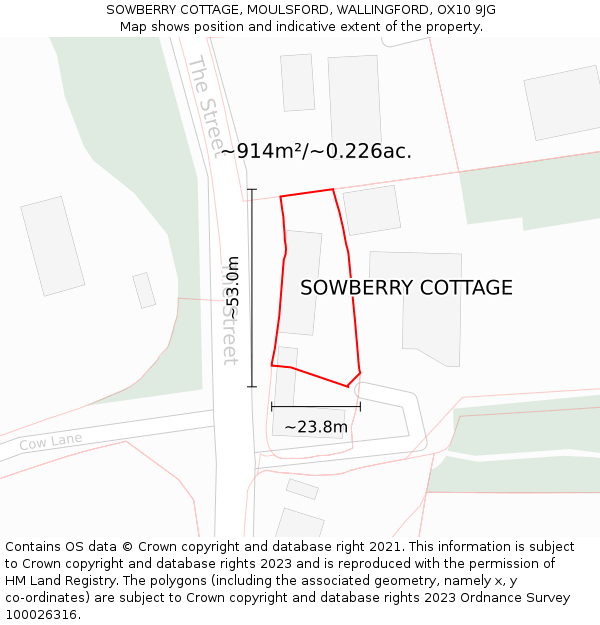 SOWBERRY COTTAGE, MOULSFORD, WALLINGFORD, OX10 9JG: Plot and title map