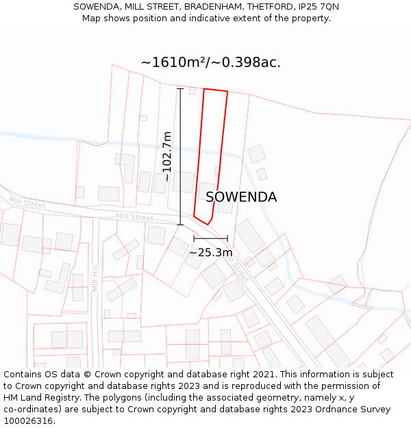 SOWENDA, MILL STREET, BRADENHAM, THETFORD, IP25 7QN: Plot and title map