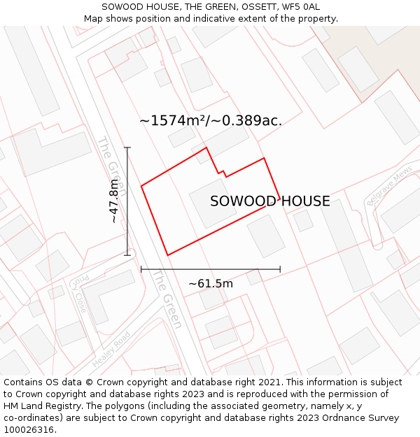 SOWOOD HOUSE, THE GREEN, OSSETT, WF5 0AL: Plot and title map