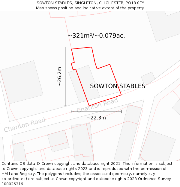 SOWTON STABLES, SINGLETON, CHICHESTER, PO18 0EY: Plot and title map