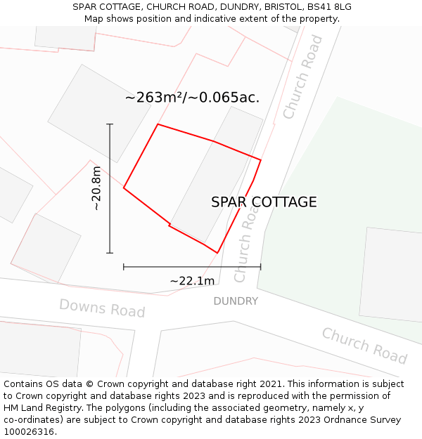 SPAR COTTAGE, CHURCH ROAD, DUNDRY, BRISTOL, BS41 8LG: Plot and title map