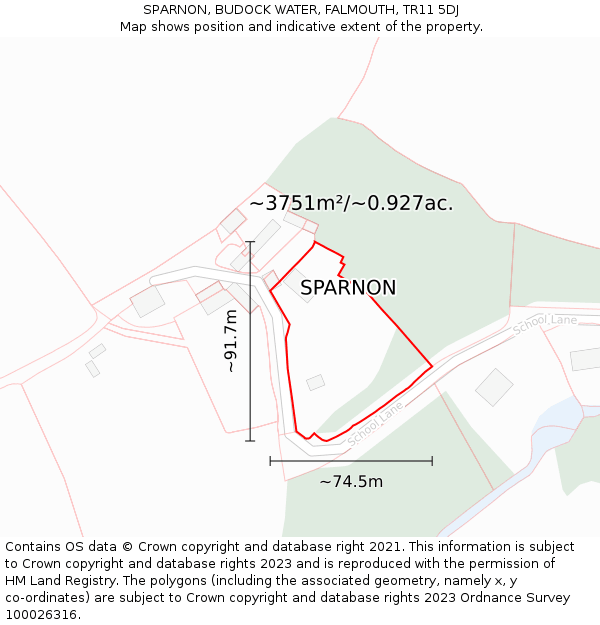 SPARNON, BUDOCK WATER, FALMOUTH, TR11 5DJ: Plot and title map