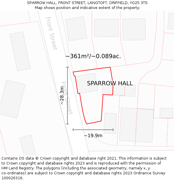 SPARROW HALL, FRONT STREET, LANGTOFT, DRIFFIELD, YO25 3TS: Plot and title map