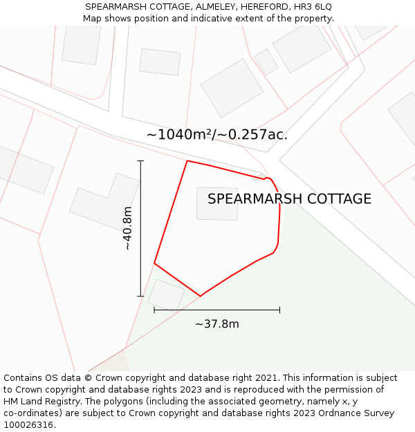 SPEARMARSH COTTAGE, ALMELEY, HEREFORD, HR3 6LQ: Plot and title map