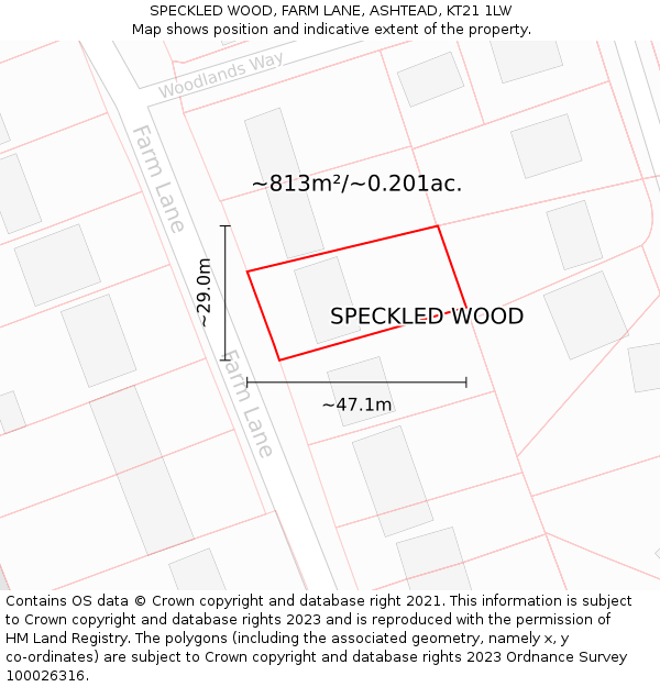 SPECKLED WOOD, FARM LANE, ASHTEAD, KT21 1LW: Plot and title map