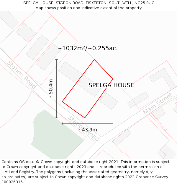 SPELGA HOUSE, STATION ROAD, FISKERTON, SOUTHWELL, NG25 0UG: Plot and title map