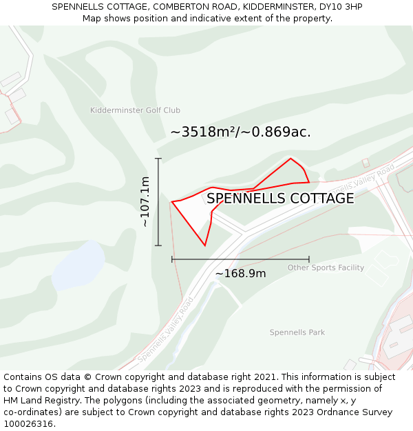 SPENNELLS COTTAGE, COMBERTON ROAD, KIDDERMINSTER, DY10 3HP: Plot and title map
