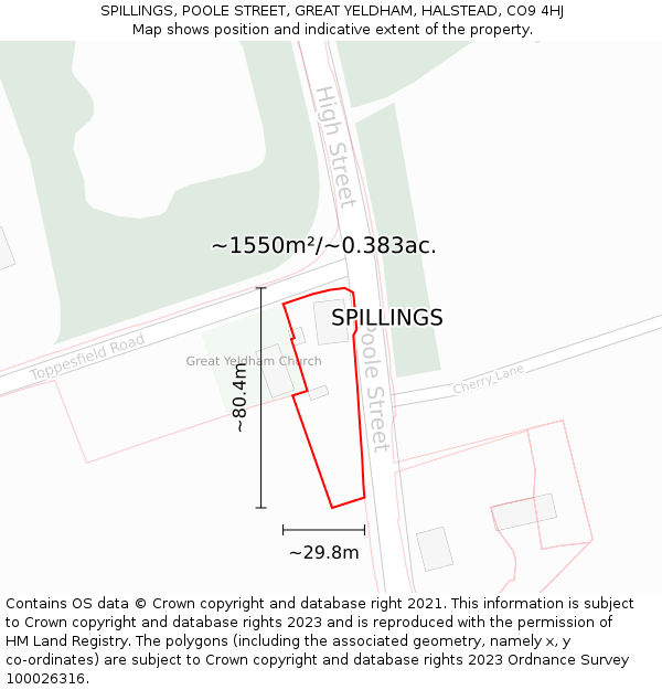 SPILLINGS, POOLE STREET, GREAT YELDHAM, HALSTEAD, CO9 4HJ: Plot and title map